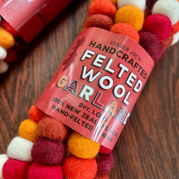 Trader Joe’s Felted Wool Garland Set of 2 Handcrafted 9ft Fall Seasonal Colors - Picture 6 of 10